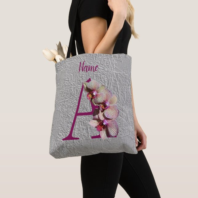 Orkid Elegant Monogram Initial A Personlig Tygkasse (Närbild)