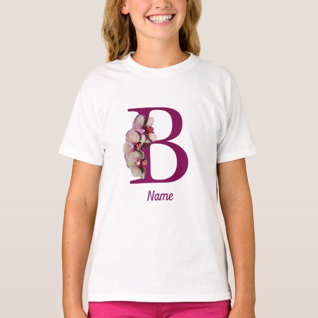 Orkid Elegant Monogram Initial B Personlig T Shirt (Framsida)
