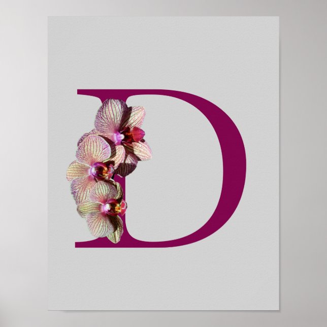 Orkid Elegant Monogram Initial D Affisch (Framsidan)