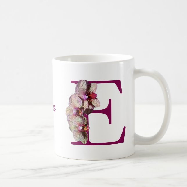 Orkid Elegant Monogram Initial E Personlig Kaffemugg (Höger)