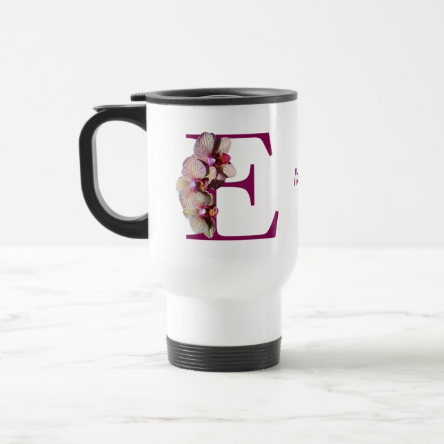 Orkid Elegant Monogram Initial E Personlig Resemugg (Vänster)