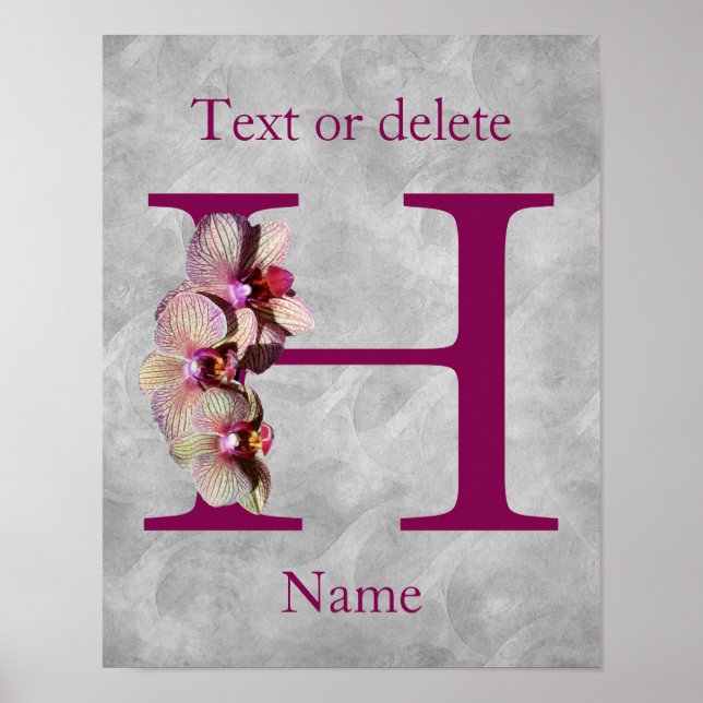 Orkid Elegant Monogram Initial H Personlig Poster (Framsidan)