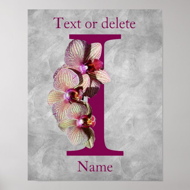 Orkid Elegant Monogram Initial I Personlig Poster (Framsidan)