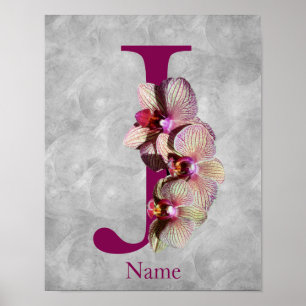 Orkid Elegant Monogram Initial J Personlig Poster