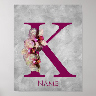 Orkid Elegant Monogram Initial K Personlig Poster