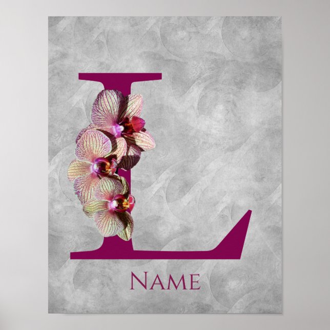 Orkid Elegant Monogram Initial L Personlig Poster (Framsidan)