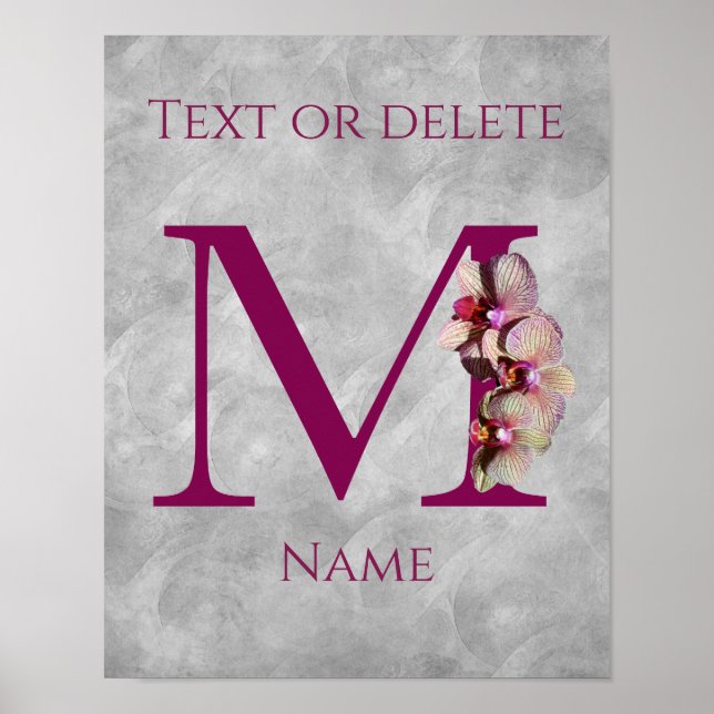 Orkid Elegant Monogram Initial M Personlig Poster (Framsidan)
