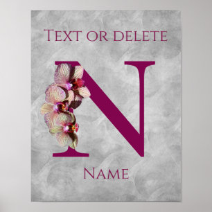Orkid Elegant Monogram Initial N Personlig Poster