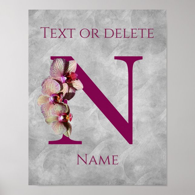 Orkid Elegant Monogram Initial N Personlig Poster (Framsidan)