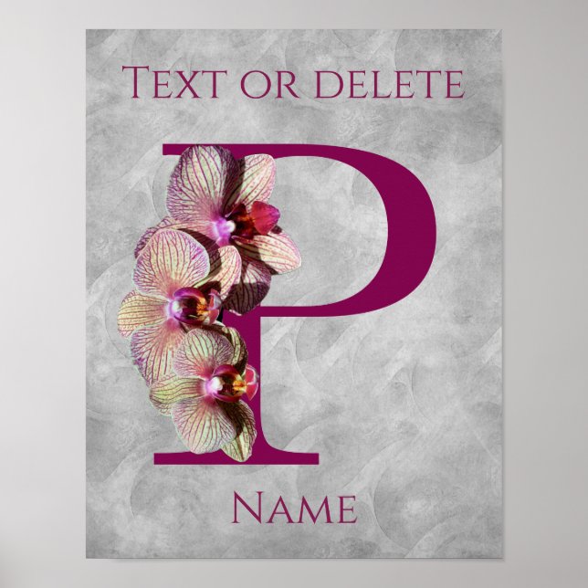 Orkid Elegant Monogram Initial P Personlig Poster (Framsidan)