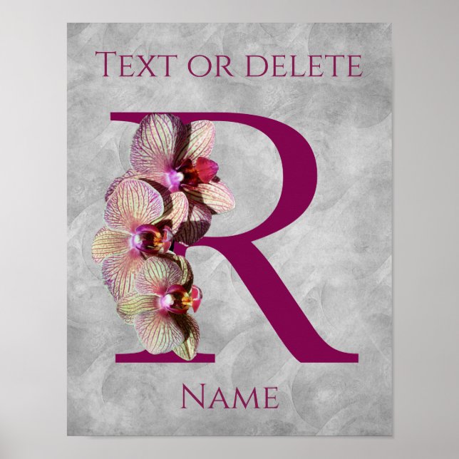 Orkid Elegant Monogram Initial R Personlig Poster (Framsidan)