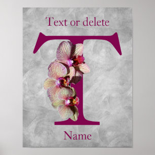 Orkid Elegant Monogram Initial T Personlig Poster