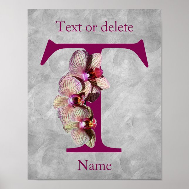Orkid Elegant Monogram Initial T Personlig Poster (Framsidan)
