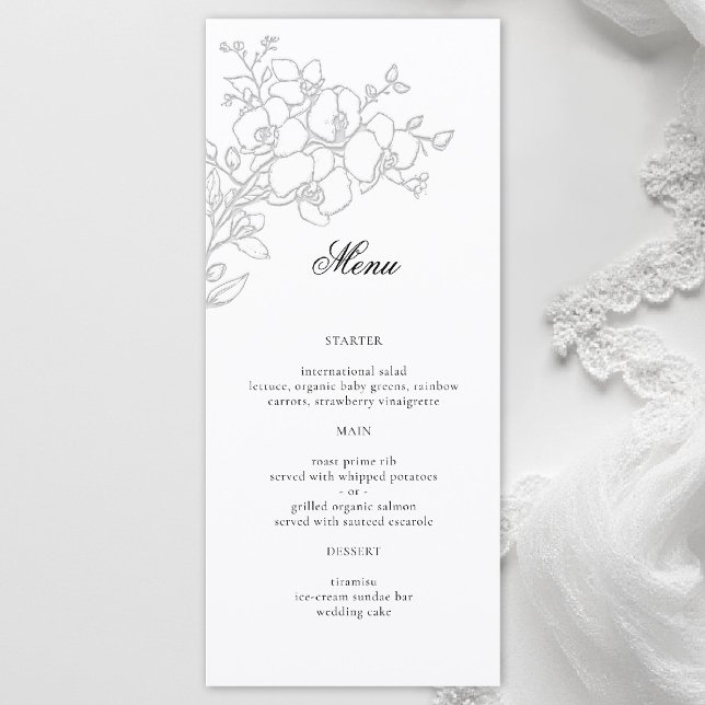 Orkid Elegant Vit Formell Traditionell Bröllop Meny (orchid wedding menu formal modern classic traditional black tie parents hosted white)