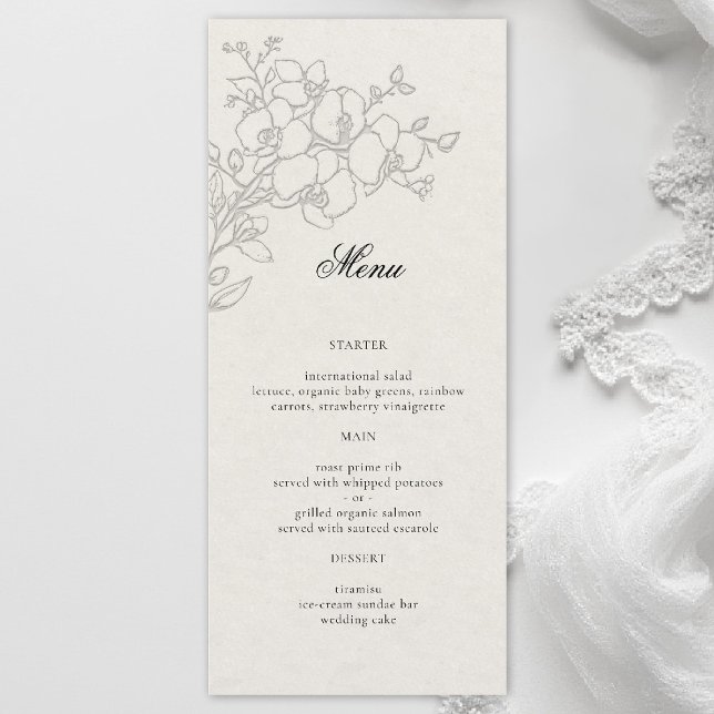Orkid Förhöjd Ecru Formell Traditionell Bröllop Meny (orchid wedding menu formal modern classic traditional black tie parents hosted ecru)