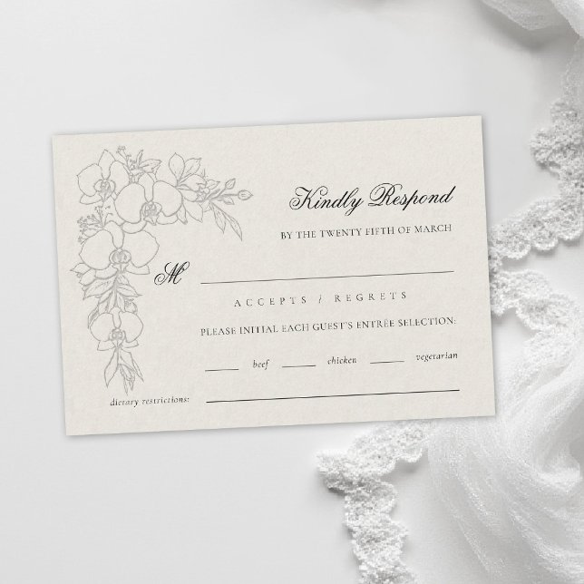 Orkid Förhöjd Ecru Formell Traditionell Bröllop OSA Kort (orchid wedding rsvp meal formal modern classic traditional black tie parents hosted ecru)