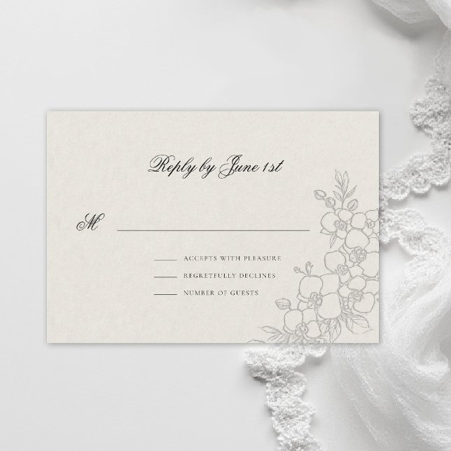 Orkid Förhöjd Ecru Traditionell Formell Bröllop OSA Kort (orchid wedding rsvp card formal modern classic traditional black tie parents hosted ecru)