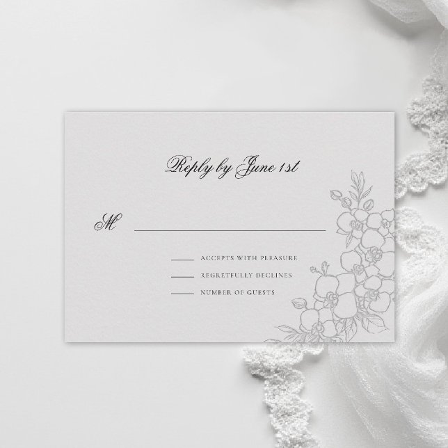 Orkid Förhöjd Elfenben Traditionell Formell Bröllo OSA Kort (orchid wedding rsvp card formal modern classic traditional black tie parents hosted ivory)