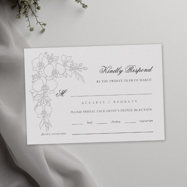 Orkid Förhöjd Elfenbensvit Formell Traditionell Br OSA Kort (orchid wedding rsvp meal formal modern classic traditional black tie parents hosted ivory)