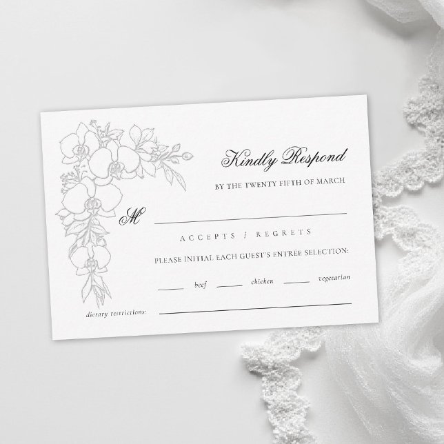 Orkid Förhöjd Vit Formell Traditionell Bröllop OSA Kort (orchid wedding rsvp meal formal modern classic traditional black tie parents hosted white)