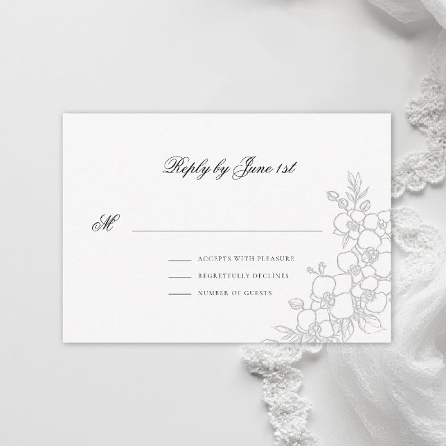 Orkid Förhöjd Vit Traditionell Formell Bröllop OSA Kort (orchid wedding rsvp card formal modern classic traditional black tie parents hosted white)