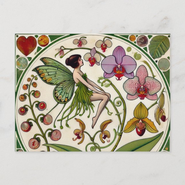 Orkidälva Blommillustration Vykort (Framsida)