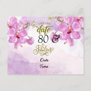Orkidblomma 80-årsdag Save the Date-brevkort Vykort