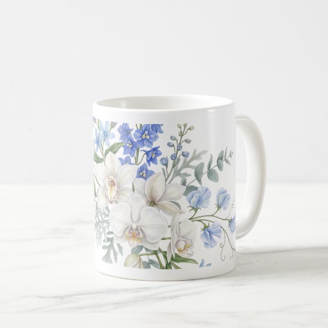 Orkidblomsterbukett, akvarellblommor  kaffemugg (Framsida höger)