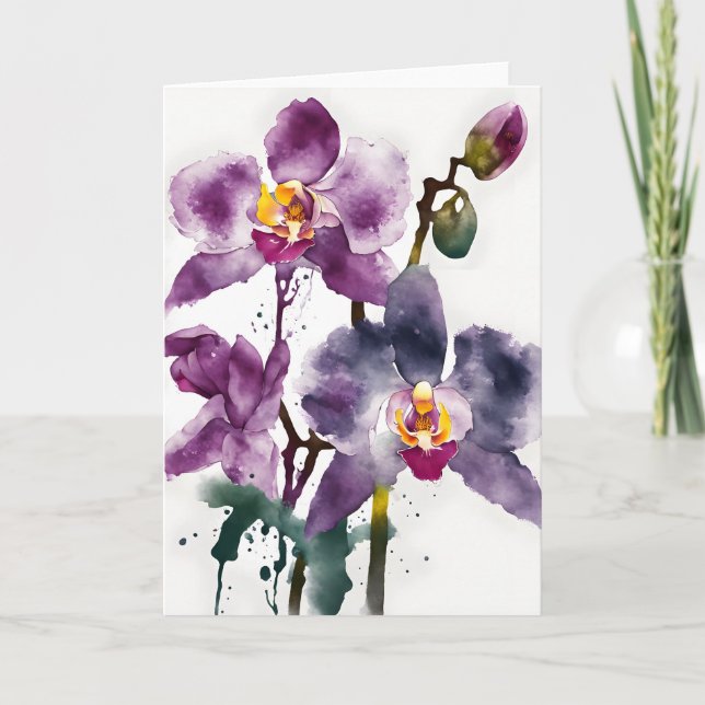 Orkidé - Akvarellblommor Kort (Framsida)