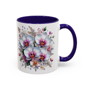 Orkidé Blommig Mugg Elegant Blomma Present Kopp