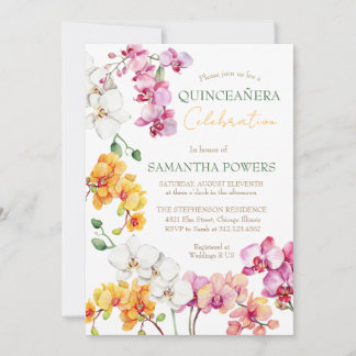 Orkidé Blommig Quinceañera-inbjudan Inbjudningar