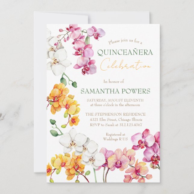 Orkidé Blommig Quinceañera-inbjudan Inbjudningar (Framsida)