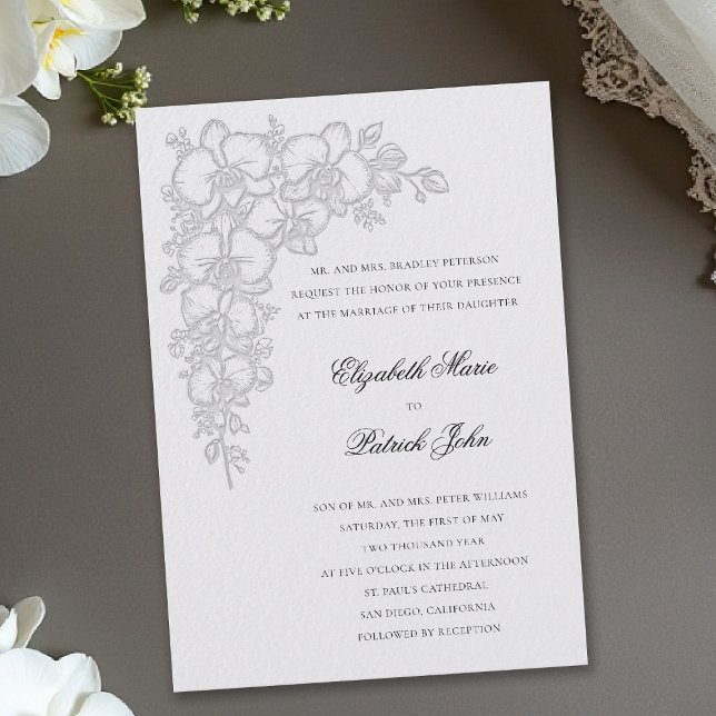 Orkidé Dans Formell Traditionell Elfenben Bröllop Inbjudningar (orchid wedding invitation ivory formal dance modern classic traditional black tie parents hosting)