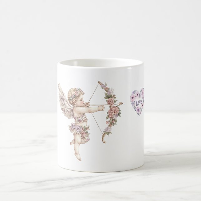 Orkidé Lila Cupid Pil av Kärlek Hjärtan Blommig Kaffemugg (Center)