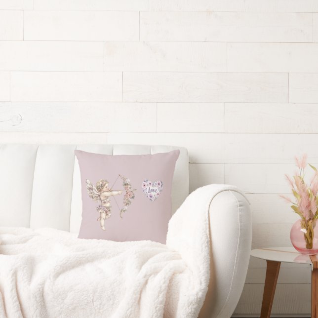 Orkidé Lila Cupid Pil av Kärlek Hjärtat Blommig Kudde (Soffa)