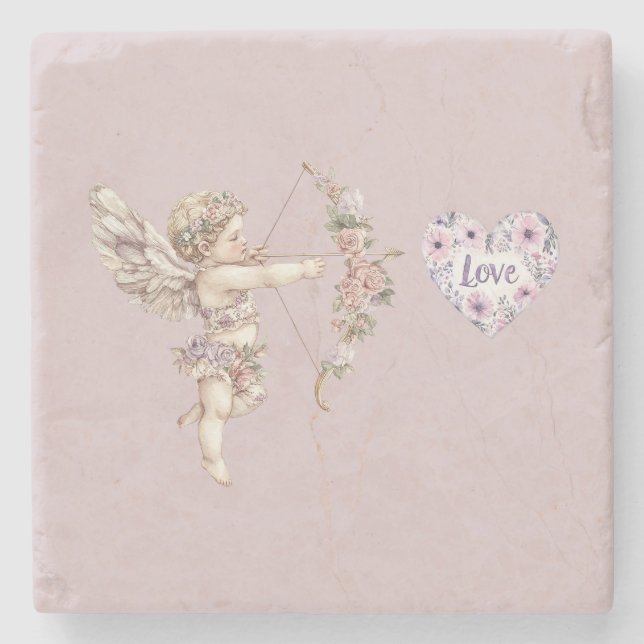 Orkidé Lila Cupid Pil av Kärlek Hjärtat Blommig Stenunderlägg (Framsidan)