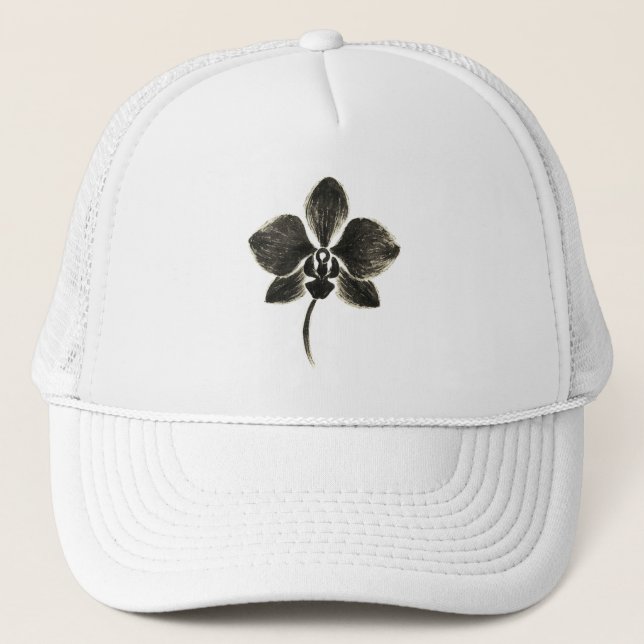 Orkidé Linjedragning – Bläck Blommig Design på Keps (Framsida)
