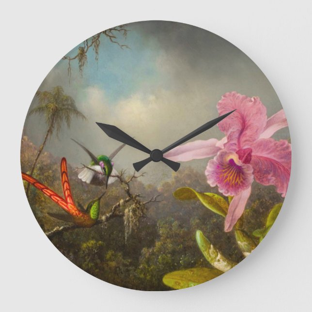 Orkidé med två kolibrier Heade Stor Klocka (Framsida)