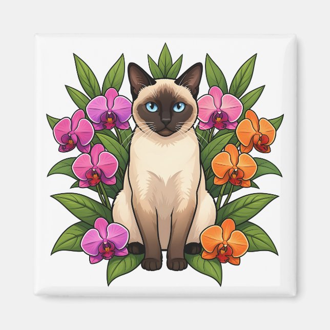 orkidé siamesisk katt magnet (Framsidan)