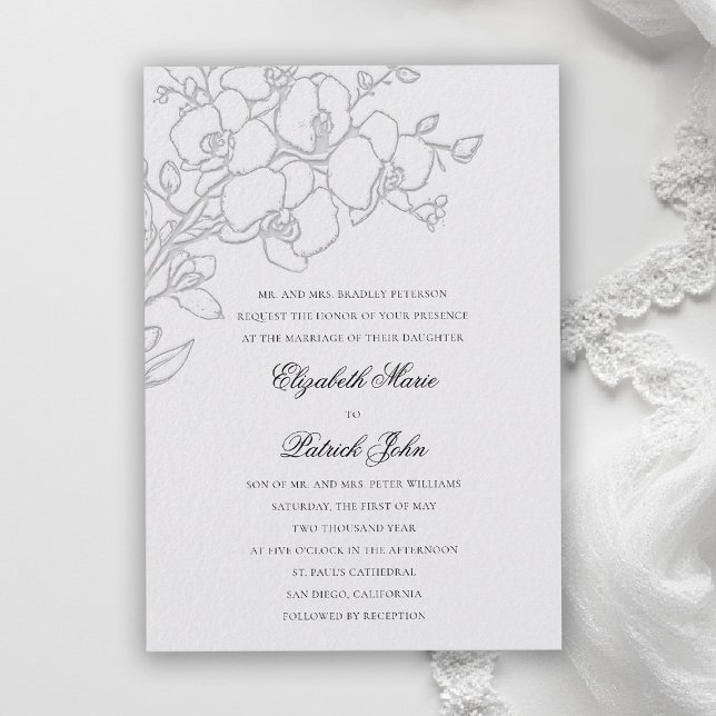 Orkidé Slöja Formell Traditionell Elfenbensvit Brö Inbjudningar (orchid wedding invitation ivory veil formal modern classic traditional black tie parents hosting)