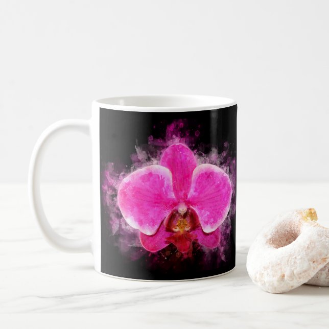 Orkidéblomma akvarell - rosa bb 02 kaffemugg (Med munk)