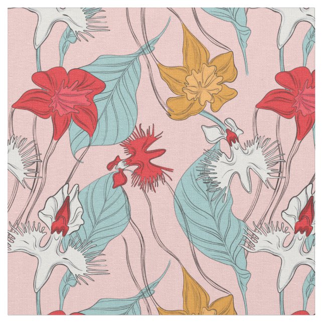 Orkidéblommor blad tyg (Närbild)