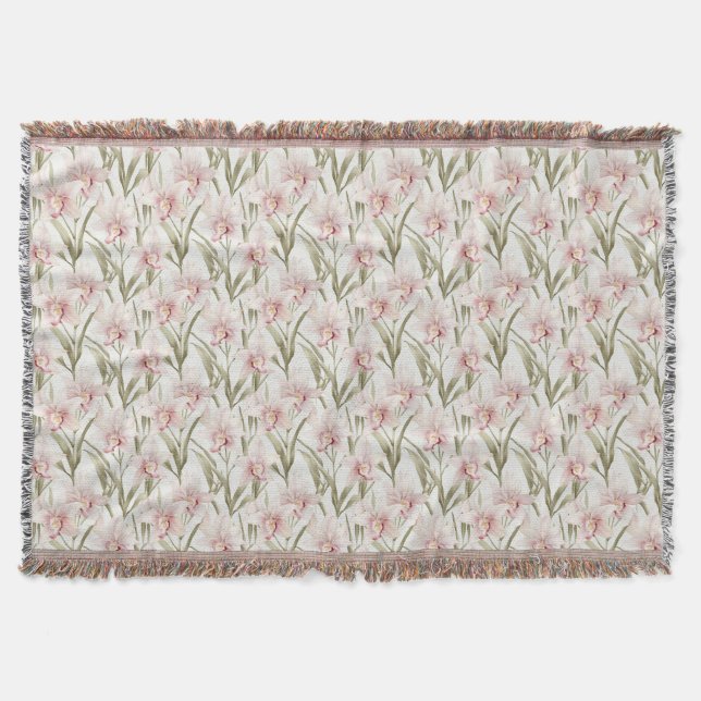 Orkidéblommor Pastellrosa Blommig Kastmadrass Filt (Framsidan)