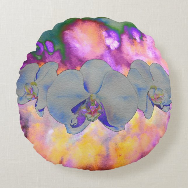 Orkidéer av tropisk blommigt av abstrakt rund kudde (Framsidan)