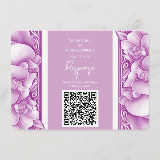 Orkidéer Bröllop Ornamentala Foto QR-bifogade Kort (Baksida)
