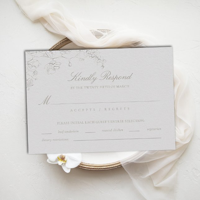 Orkidéer Drömmar Elfenbensvit Formell Traditionell (orchid wedding rsvp meal card art sketch romantic modern classic formal elegant ivory)