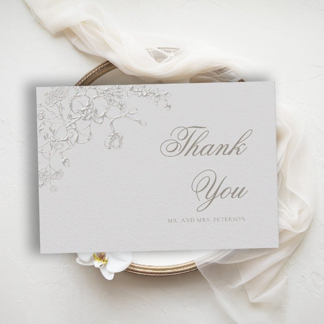 Orkidéer Drömmar Elfenbensvit Formell Traditionell Tack Kort (orchid wedding thank you card art sketch romantic modern classic formal elegant ivory)