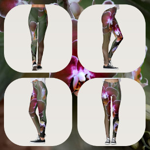 Orkidéer Lila Blommig Botanisk Fotografisk Leggings