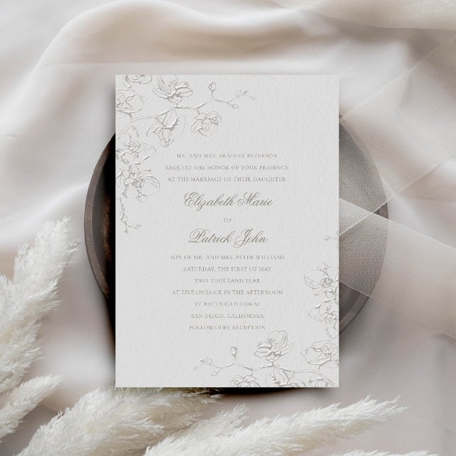 Orkidéer Lycka Elfenben Formell Traditionell Bröll Inbjudningar (orchids wedding invitation formal traditional modern classic art ink sketch ivory calligraphy)