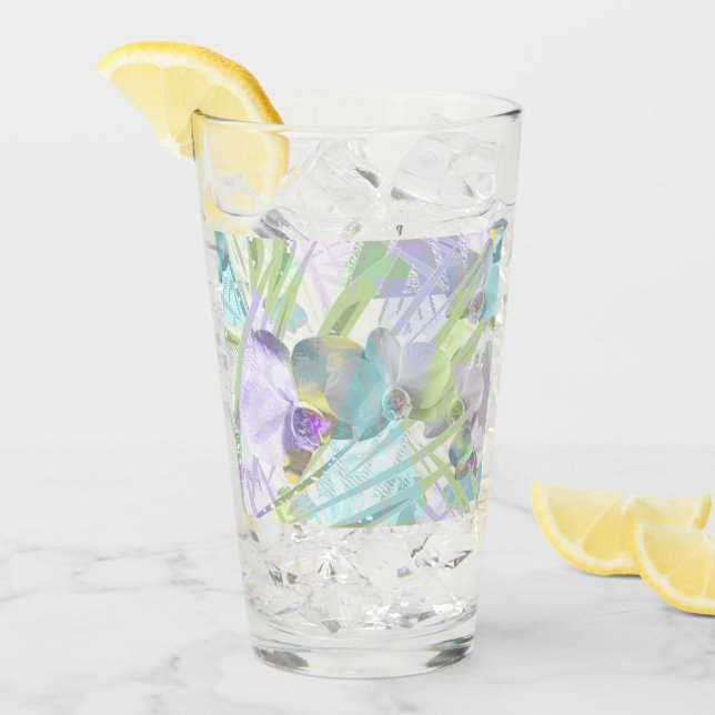 Orkidéer och handflatan-löv, tropiska glaskopp (Framsida Ice)